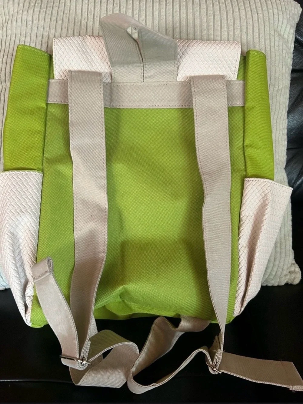Yves Rocher Cream & Lime Green Textured Backpack